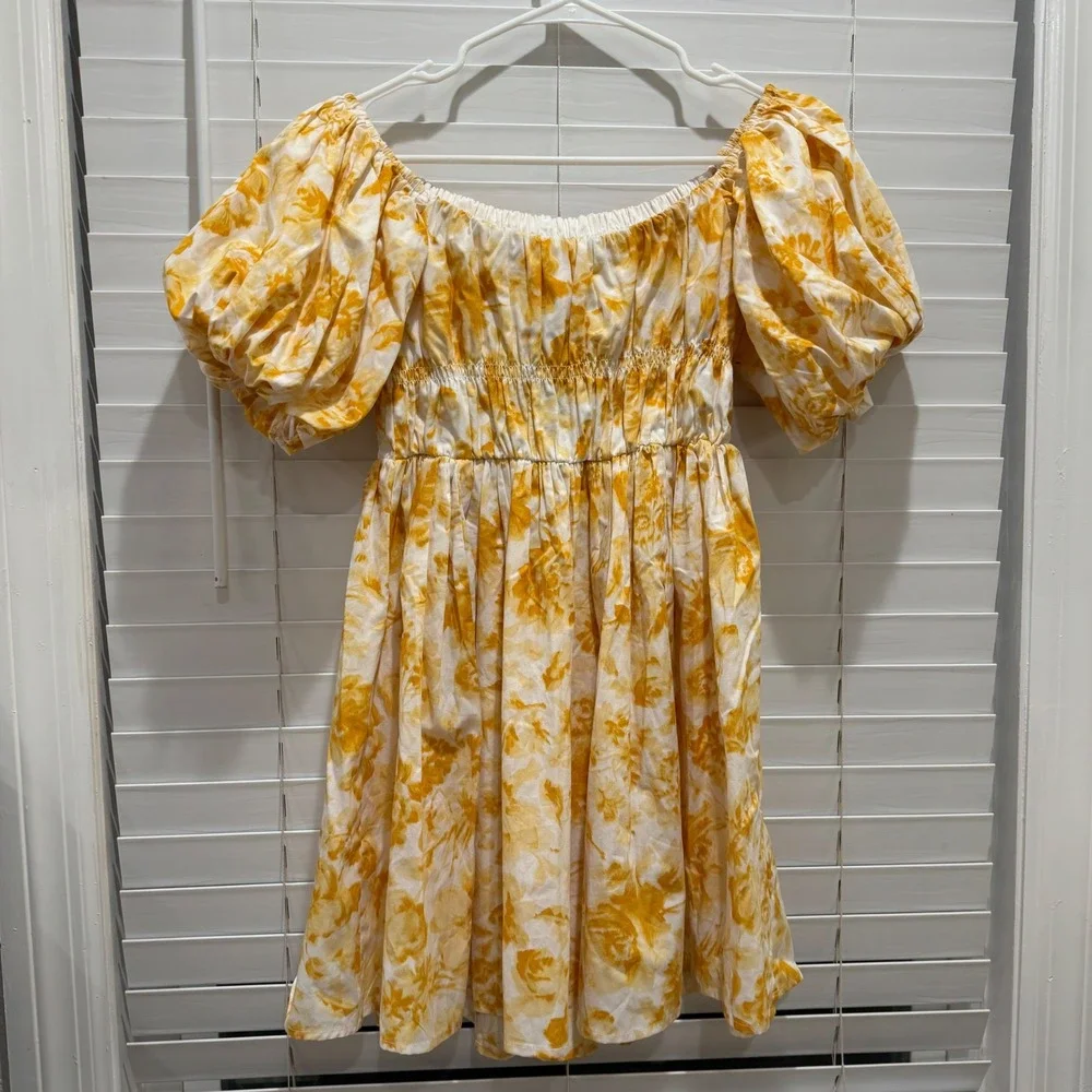 NEW Abercrombie & Fitch Mini Dress Sz‎ Small Tall Yellow Floral off the shoulder